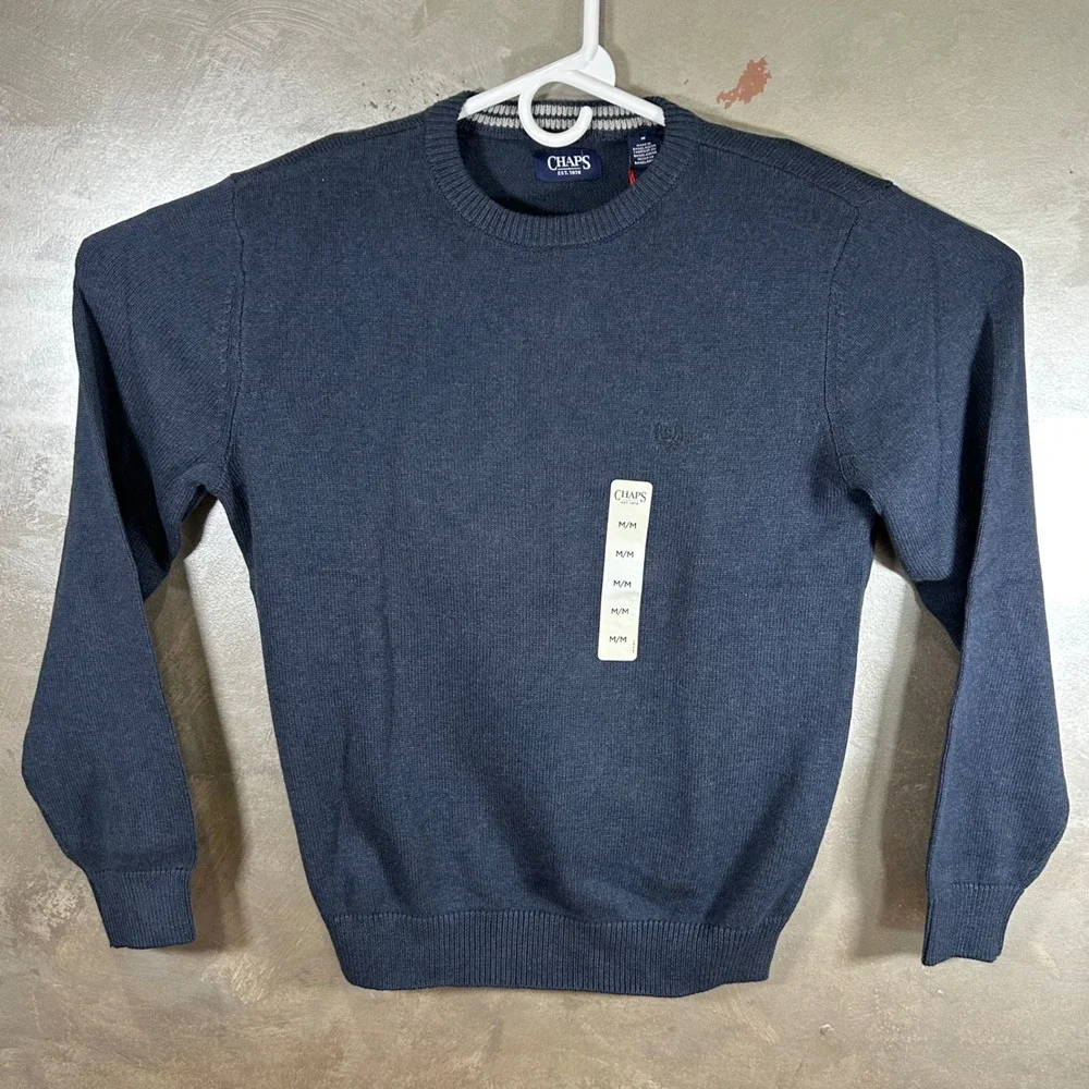 Chaps Mens‎ Navy Heather Cotton Crewneck Sweater New Size Medium Preppy Dress